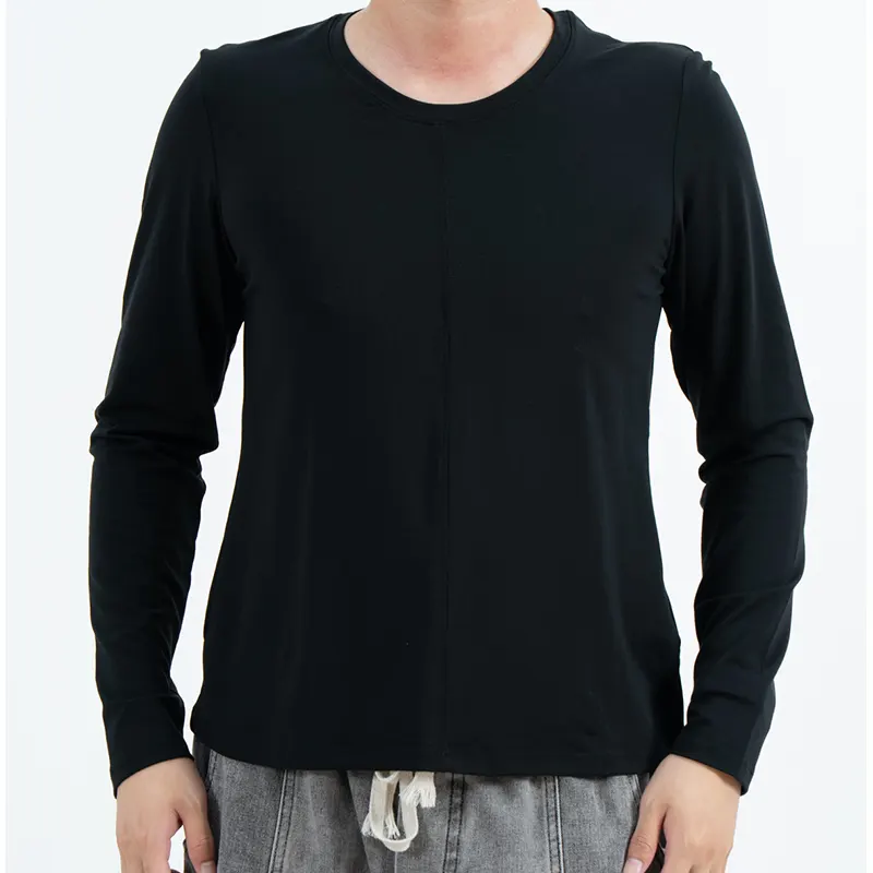 Fekete Slim Fit Crew nyakú póló hosszú ujjal