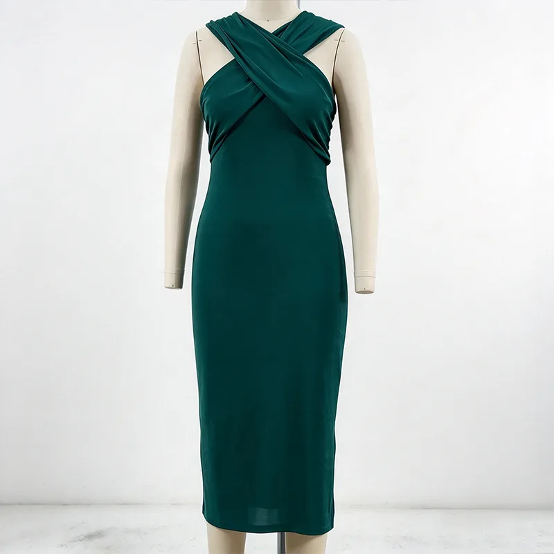 Keresztnyakú Bodycon Midi ruha, elöl és oldalsó hasítékkal Keresztnyakú Bodycon Midi ruha, elöl és oldalsó hasítékkal