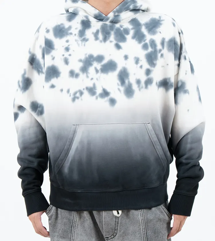 Grey-and-White Mottled Hoodie with Ombre Lower Body