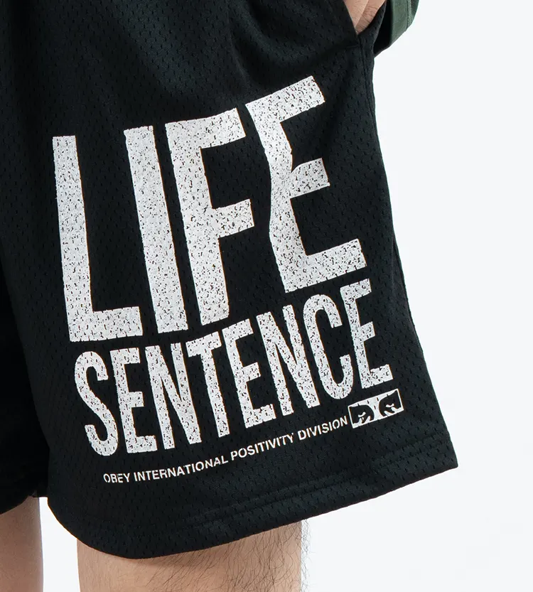 Black Breathable Quick-Dry Mesh Shorts with Large White Letter Graphic