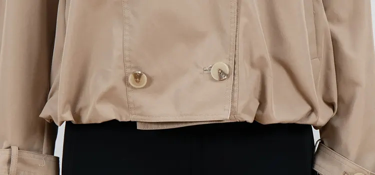 Cropped Double-Breasted Trench Jacket with Contrast Lapel